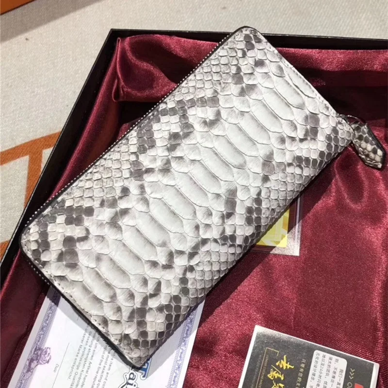 

Authentic Python Leather Male Large Card Holders Women Men Unisex Long Wallet Genuine Snakeskin Zipper Closure Lady Clutch Purse