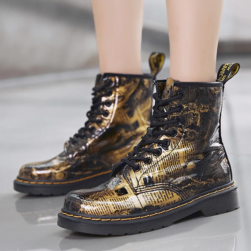 

SWYIVY British Martin Boots Womens Genuine Leather Casual Shoes 2020 High Top News Paper Ankle Boots For Woman Motorcycel Boot
