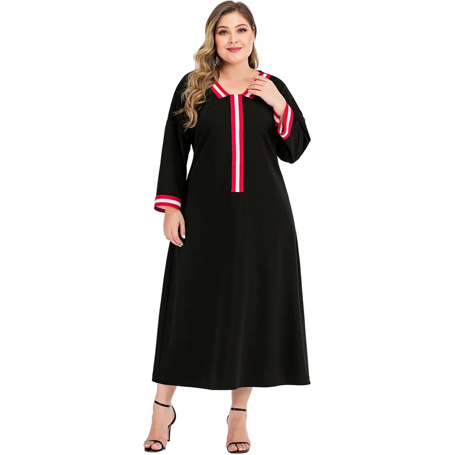 Siskakia женские миди платья размера плюс, модное милое Полосатое лоскутное платье с длинным рукавом, Элегантное Черное Осеннее платье