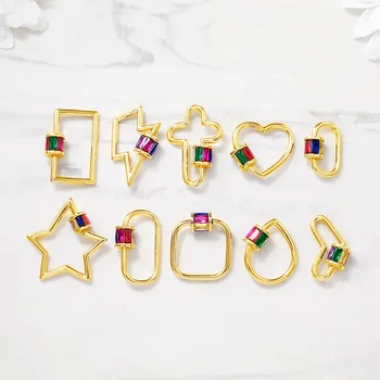 

1Piece 18x21MM 24K Gold Color Plated Brass with Zircon Heart Lock Connector Clasp Charms High Quality Diy Jewelry Accessories