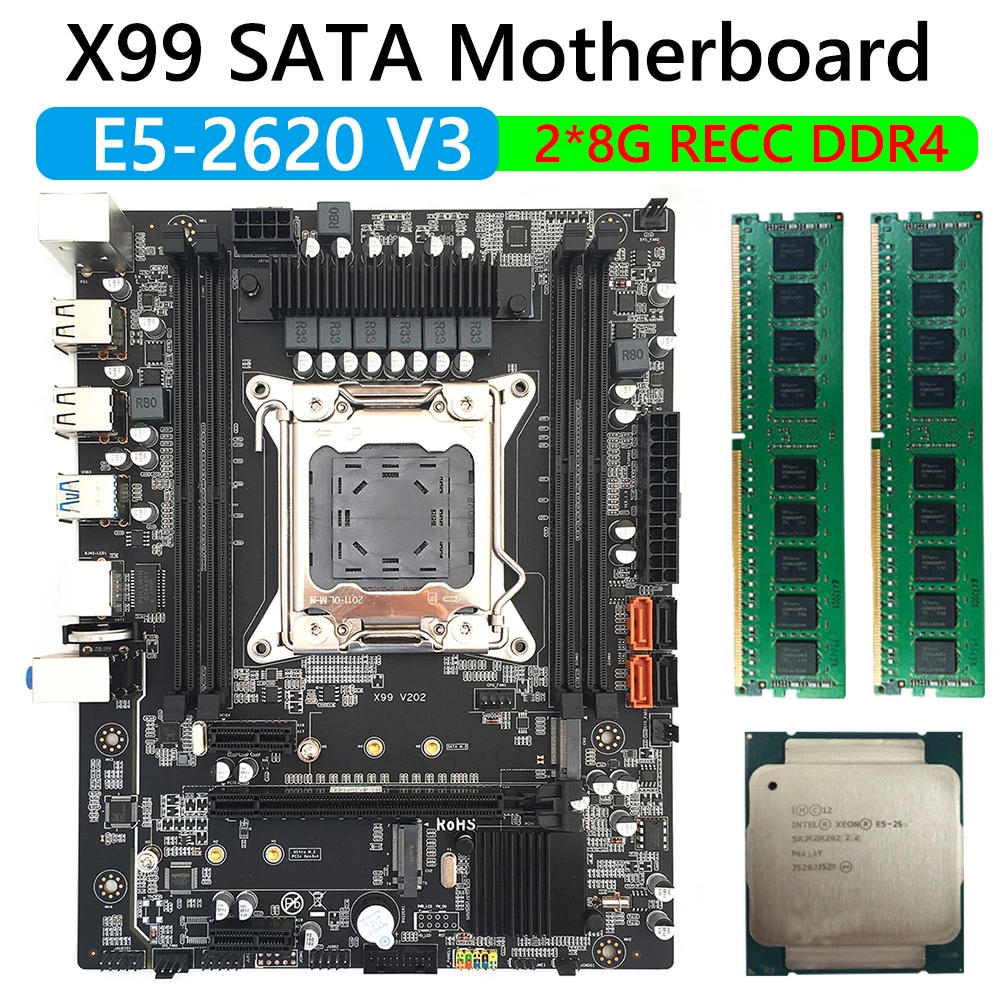 Материнская плата X99 для компьютера процессор Xeon E5 2620 V3 LGA 2011-3 2 шт. X 8 ГБ = 16 Память