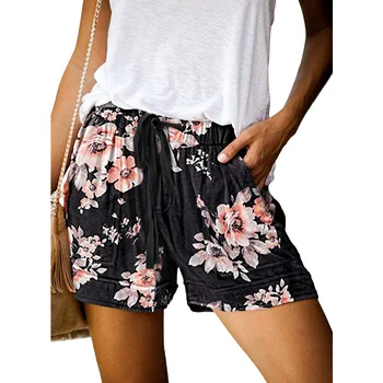 

WEPBEL Shorts Women Elastic Mid Waist Bandage Drawstring Casual Fashion Leopard Camouflage Summer Spring Pockets