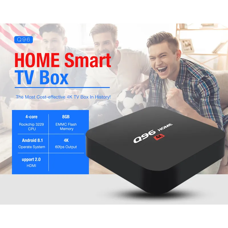 Q96 домашний Смарт ТВ приставка Android 8,1 Rockchip 3229 1 Гб+ 8 Гб медиаплеер 2,4 ГГц WiFi 100 Мбит/с H.264/H.265 поддержка 4K телеприставка