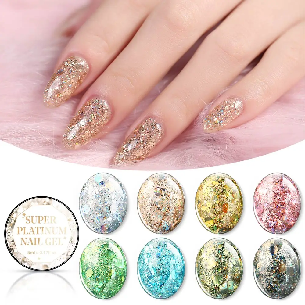 Azure Beauty 8Pcs/Lot Platinum Glitter Series UV Gel Nail Polish Set 5ML Soak Off Long Lasting Sequins Shiny Gel Nail Varnish