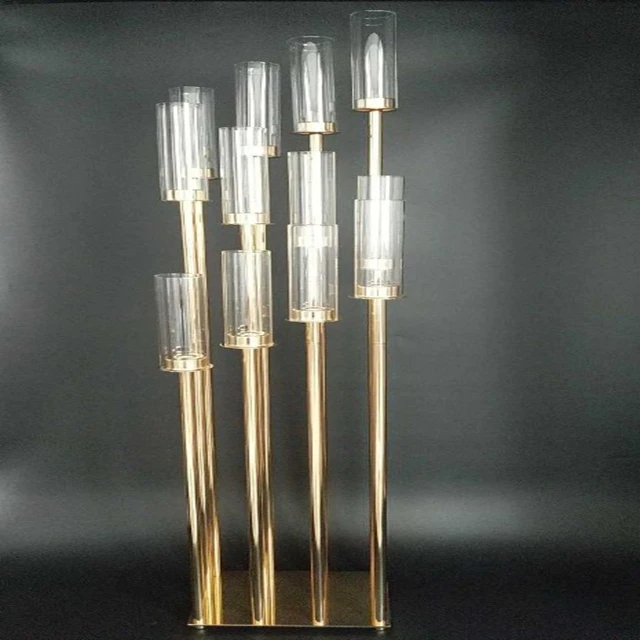 

10 шт.) 10-лучевой Золотой хрустальный канделябр украшения для свадебного стола Centerpiece современный большой золотой высокий металлическая подставка для цветов 25