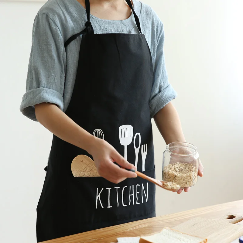 

Adjustable Print Pattern Apron Chef Waiter Kitchen Cook Apron With Pockets Polyester Water Proof Kitchen Tools For Man Woman