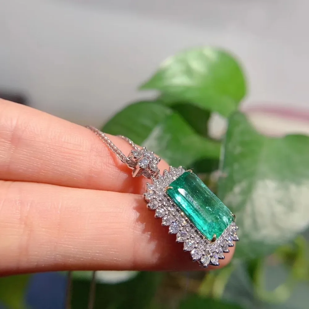 Ювелирные изделия AEAW, 18 карат, белое золото, 4.195ct, натуральный изумруд, ожерелье, зеленый драгоценный камень, 1.179ct, бриллиантовое ожерелье, Женские Ювелирные изделия