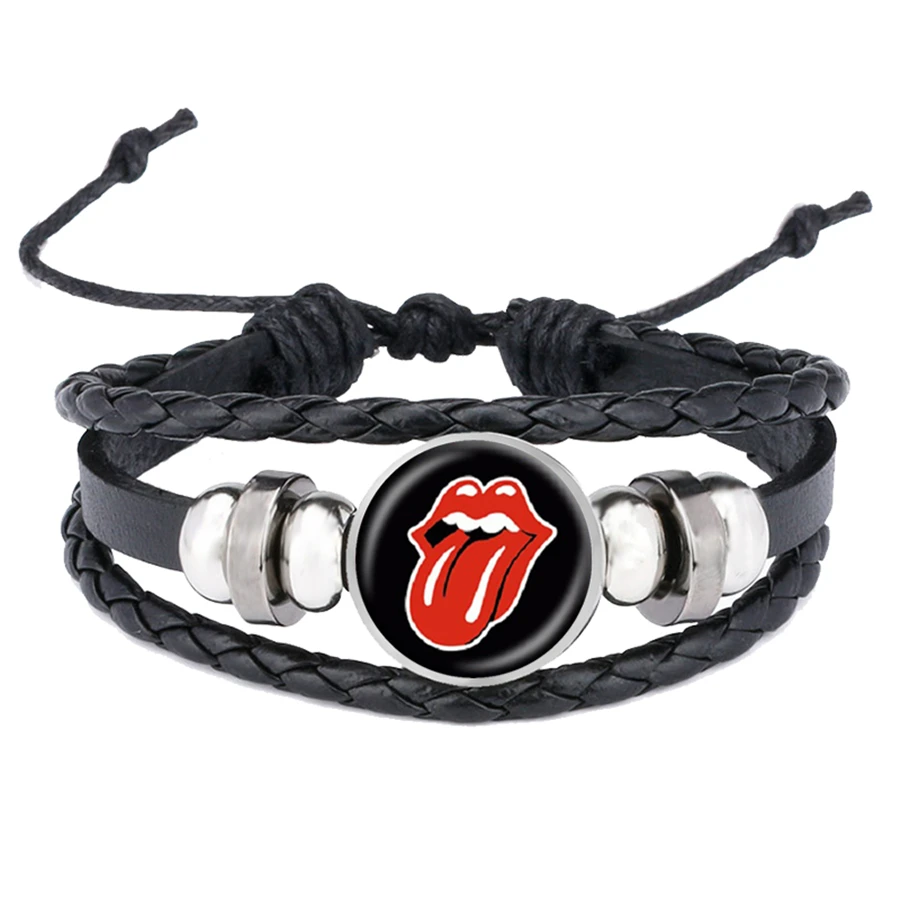 Прямая поставка знаменитая рок-группа браслеты Rolling Stones красный язык Мик Джаггер жесть кожаные Кнопки для браслета Кнопка ювелирные изделия