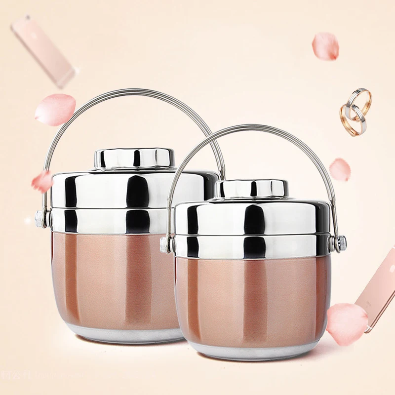 Efficient Insulation Lunch Box Travel Hiking Office School Portable Stainless Steel Food Container Double Layer Vacuum Bento Box