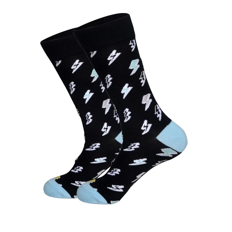 Downstairs Quality Mens Happy Socks 27Colors Streetwear Hip Hop Young Man Fashion Combed Cotton Calcetines Largos Hombre - Цвет: lightning
