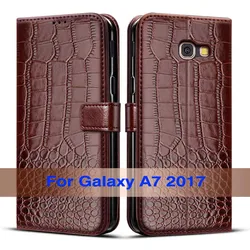 Leather Protective Card Holder Wallet Phone Case - Galaxy A7 2017 (Deep Brown)