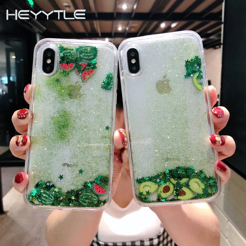 

Heyytle Star Glitter Case For iPhone 7 8 Plus X XS MAX Dynamic Liquid Quicksand Cover For XR 6 6S 7Plus Summer Fruit Cases Coque