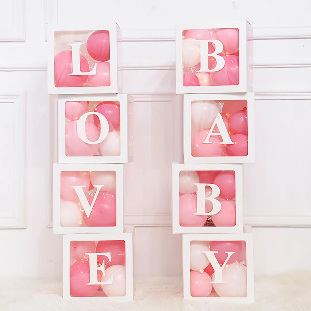 

4Pcs Square Transparent Party Gift Boxes Balloon Packing Box Case Creative Large Cube Box for Baby Shower Party Wedding Decor