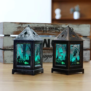 

Retro Lamp Hanging Flame Witch Lamp Hanging Halloween Household Festive Cage Lampshade Ceiling Light Party Supply