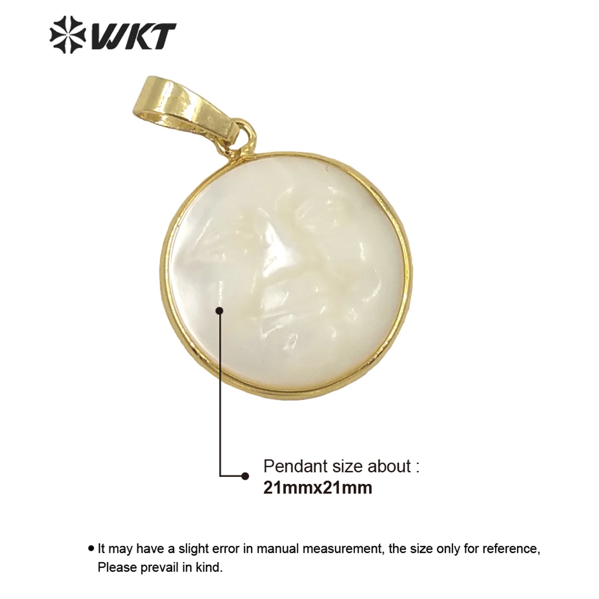 WT-JP243 American Hot Aales Round Carved Face Charms Lady Lovely Hand People Pendant Made Of Shell Necklace Accessories