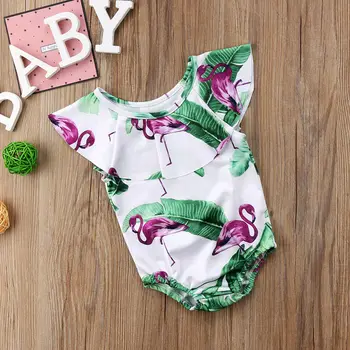 

Ruffled Collar Sleeveless Flamingo Print Bikini One Piece Swimsuit Swimwear For Toddler Girl