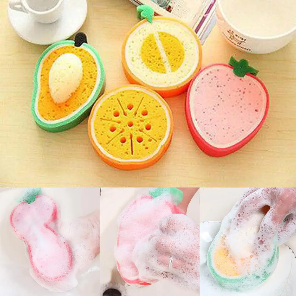 

Cute Fruits Shape Strong Water Absorbent Sponge Practical Cleaning Cloths Strawberry Orange Fruits Pan Dish Cloth Soft WashTools