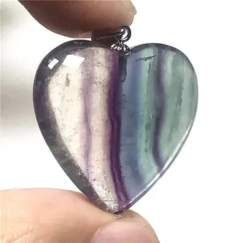 

Genuine Natural Rainbow Fluorite Heart Necklace Pendant For Woman Lady Man Crystal 26x9mm Beads Gemstone Fashion Jewelry AAAAA