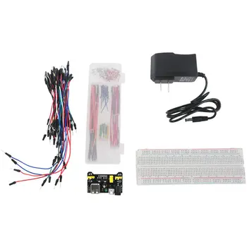 

MB102 830 Points Breadboard +65pcs Jumper wires + Breadboard Power Supply Module 3.3V/5V+12v adapter+140pcs Jumper Wires for Ard