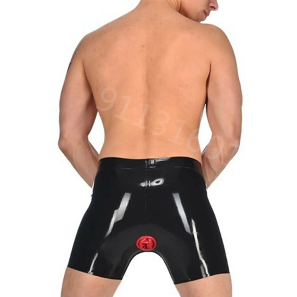 

Men's Black Latex Shorts Rubber Gay Couple Sexy Shorts Personality Back Opening