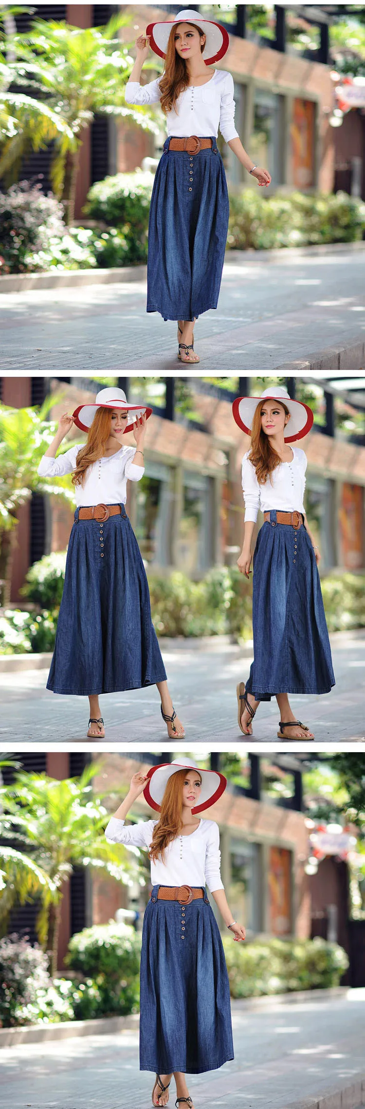 Skirt Large Size 6XL Women's Denim Maxi Autumn Skirts Female Casual A-line Skirt Pleated Maxi Autumn Long Skirts Bohemian Woman