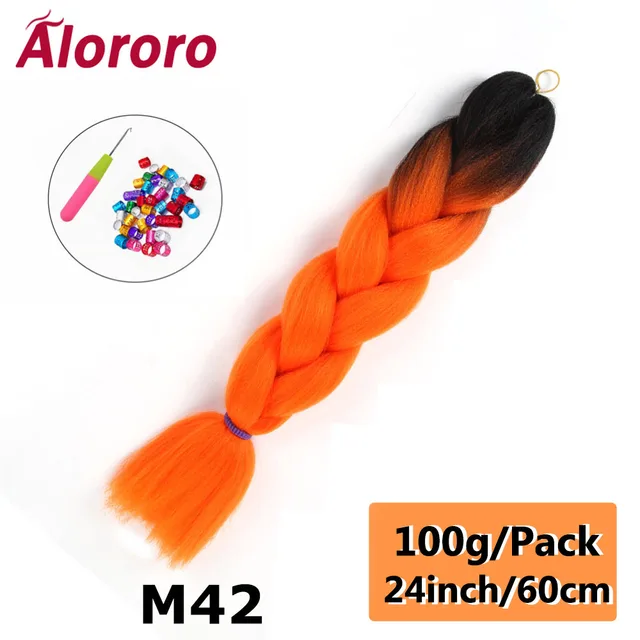Alororo Synthetic Kanekalon Hair 24 Inch Ombre Extensions Hair for Braids Afro Blue Pink Purple Crochet Braiding Hair Wholesale 24inches-M42