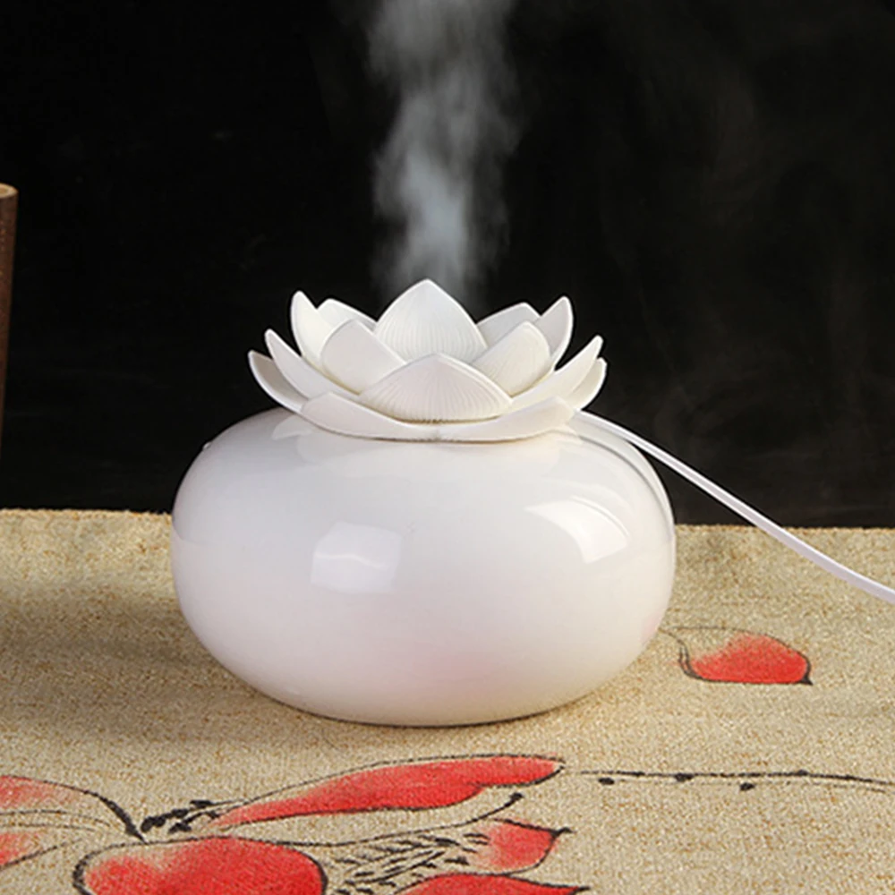 200ml Ceramic Ultrasonic Aroma Humidifier Air Diffuser Lotus Purifier Atomizer Essential Oil Diffuser Professional New N11