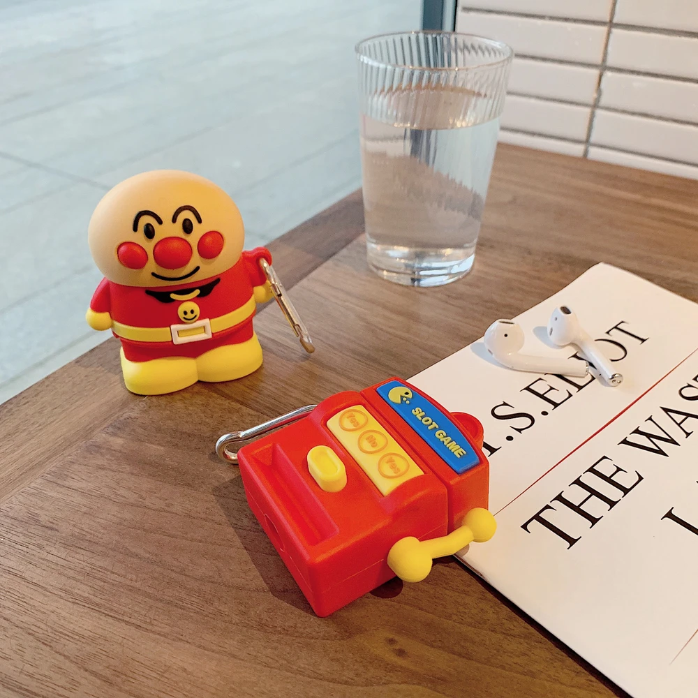 Мягкий чехол для наушников Airpods 2 с мультяшным 3D разъемом Anpanman для игр, для AirPods 1 2, силиконовая крышка для bluetooth-гарнитуры с крючком