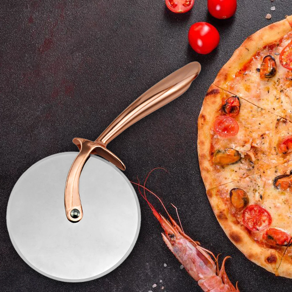 EHZ Pizza Cutter Wheel Food Grade Stainless Steel Cutter Wheel Smooth Rotating Sharp Blade Professional Pizza Rose Gold