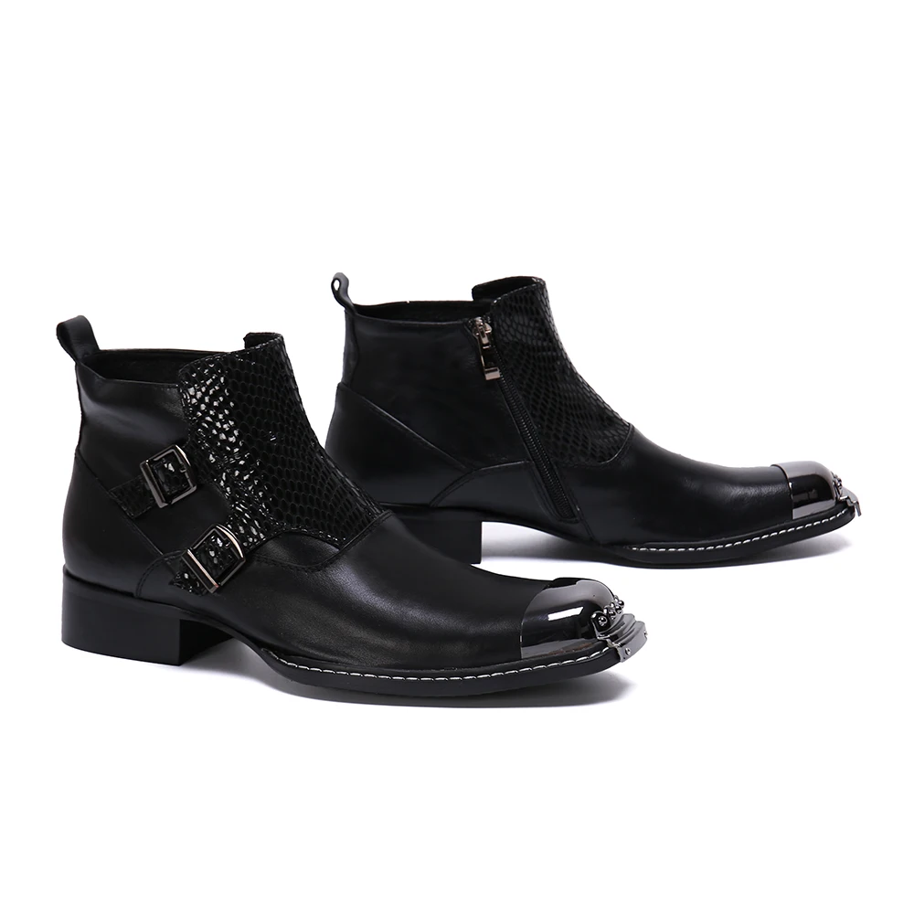 Batzuzhi Fashion Men's Boots Shoes Iron Toe Black Genuine Leather Boots Ankle Zip Business Party Formal Boots Men botas hombre!