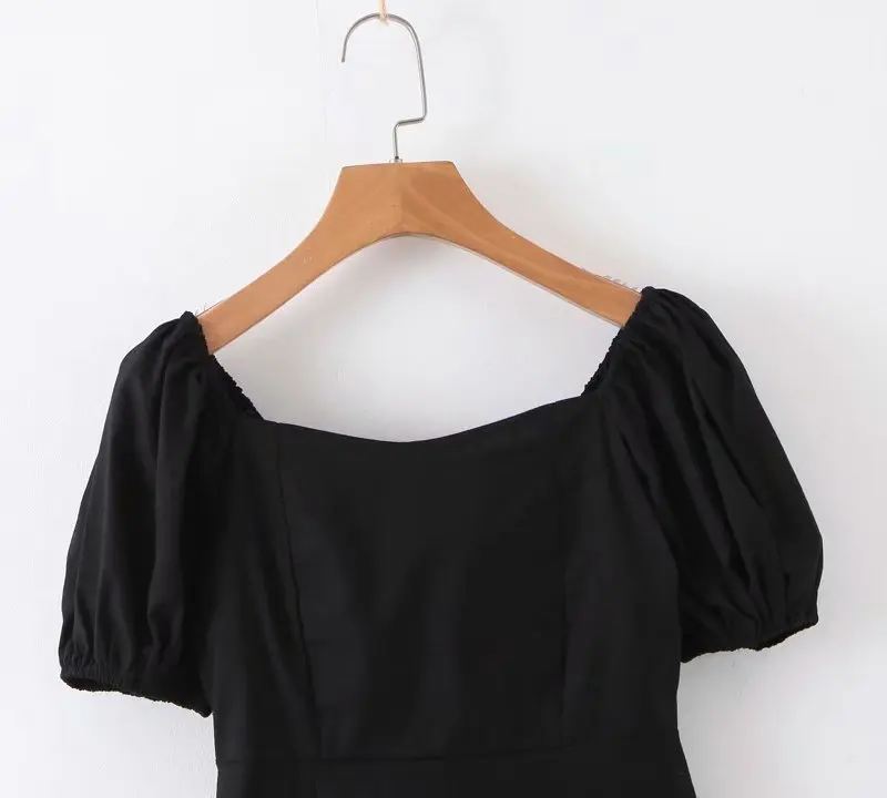 Женское винтажное Черное мини-платье с квадратным воротником и пышными рукавами, женские эластичные платья на молнии сзади, шикарные вечерние клубные платья, DS2856