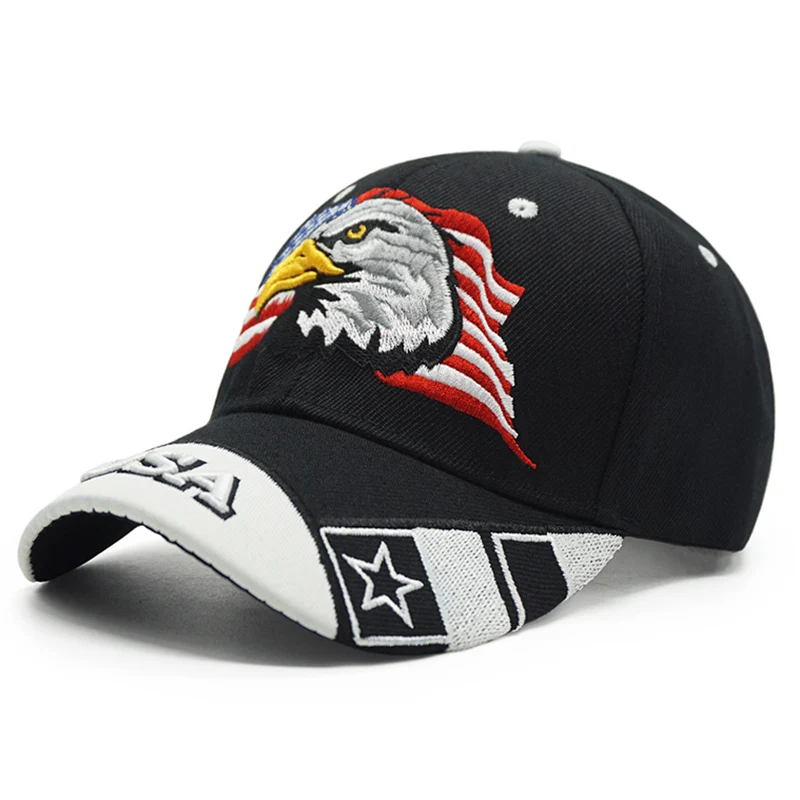 Новая мужская бейсбольная Кепка с вышивкой в виде орла американского флага Snapback шляпа папы костяная Мужская Летняя Повседневная тактическая хип-хоп кепка с надписью армии США - Цвет: black2