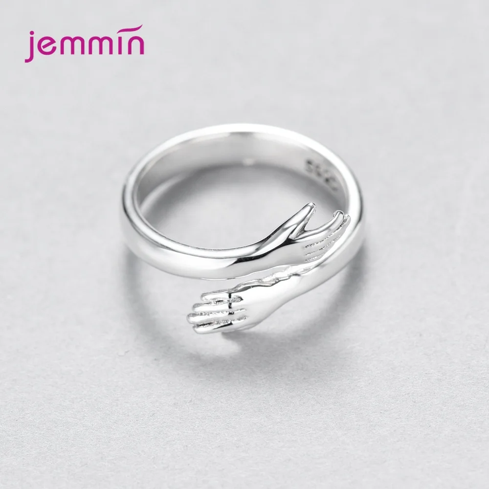Exquisite 100% 925 Silver  Hugging Hands Rings for Lovers' Engagement Wedding Jewelry Open Finger Rings for Women Femme 3