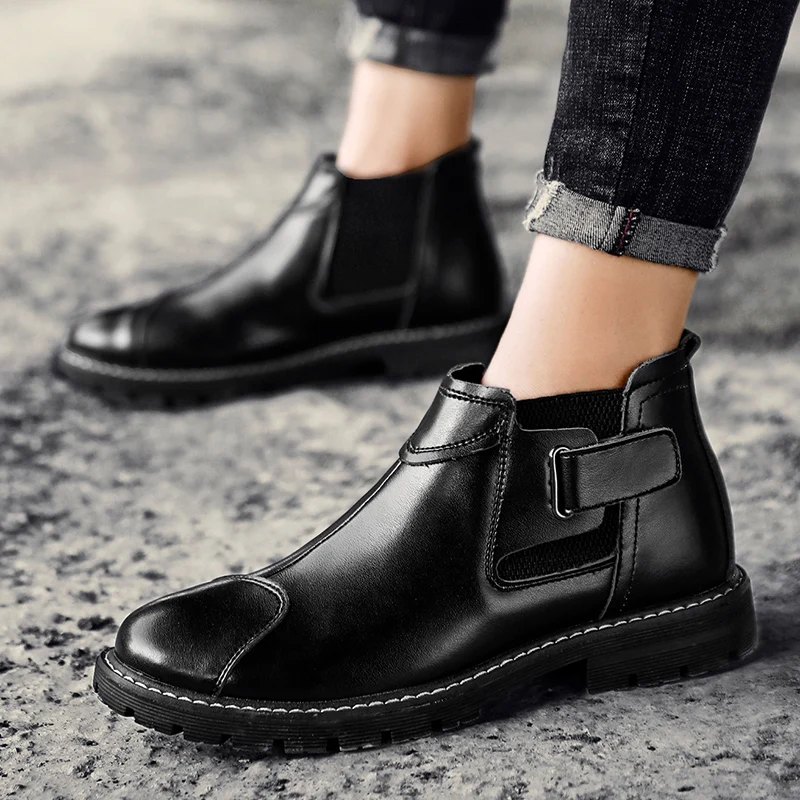 Мужские ботинки из натуральной кожи коричневые в британском стиле повседневные