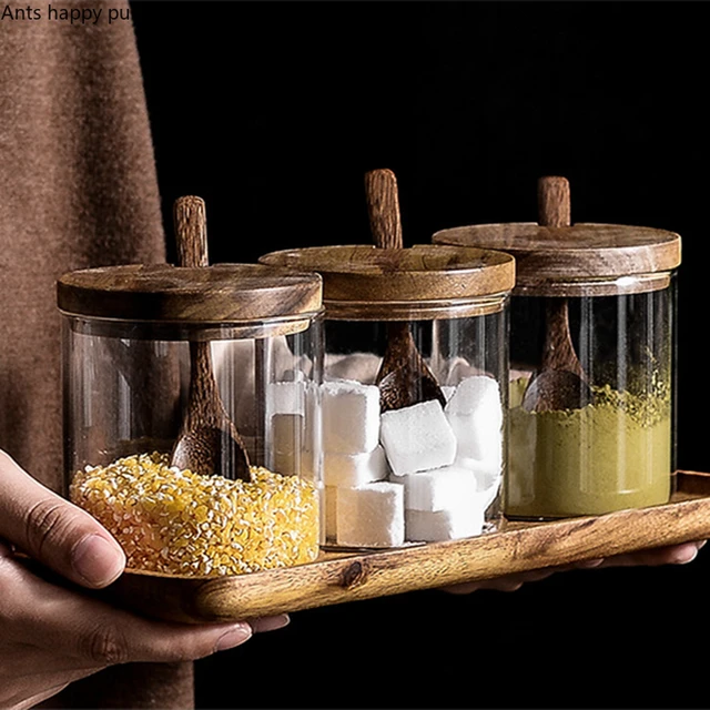 Ensemble de pots d'assaisonnement pour la cuisine, pot à épices, sucre,  sel, cuillère à couvercle, pot à céréales, grande capacité, boîte de  rangement des aliments, récipient de cuisine - AliExpress