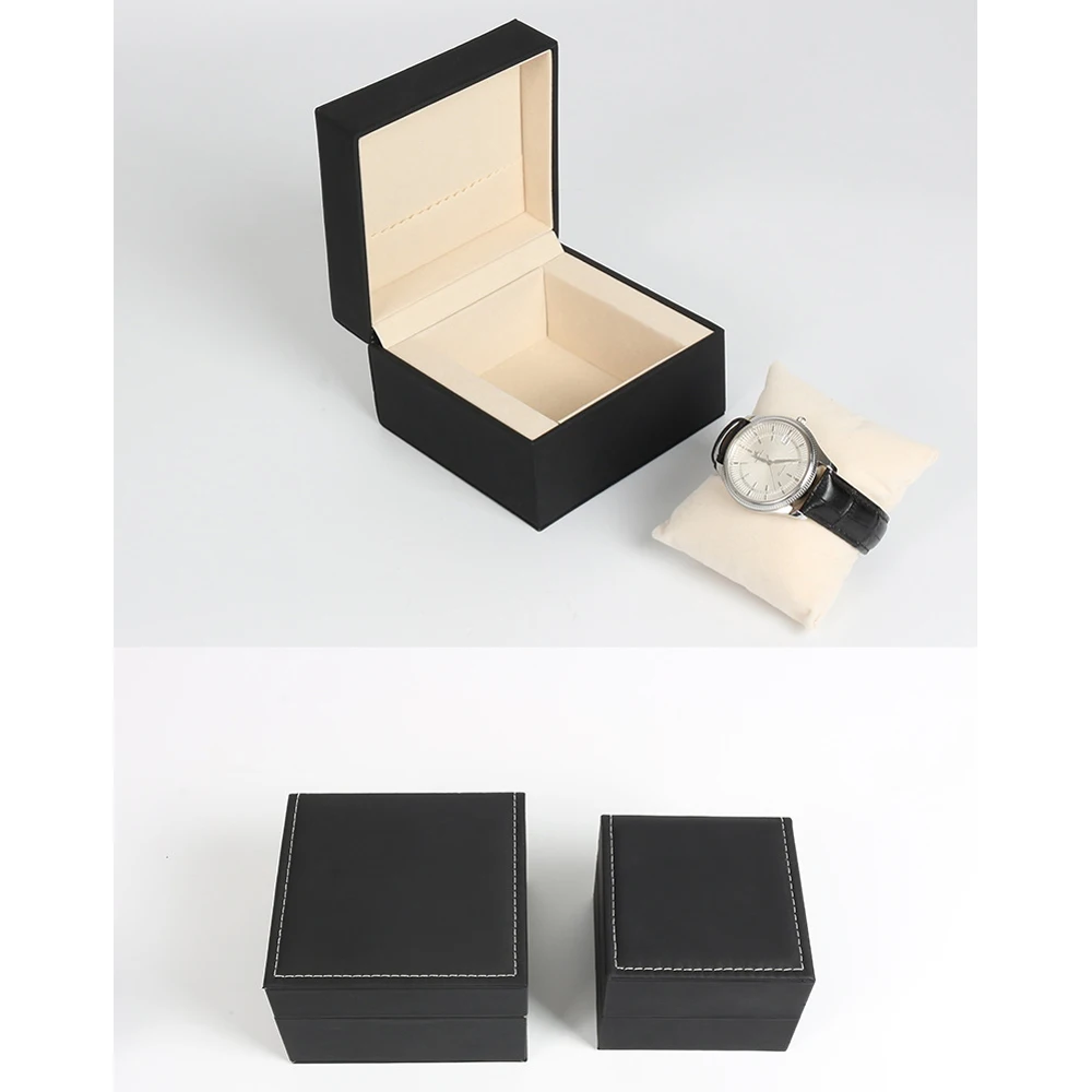 CdyBox Watch Box Black PU Leather Jewelry Storage Box with Pillow Single Slot Watch Gift Box for Men and Women