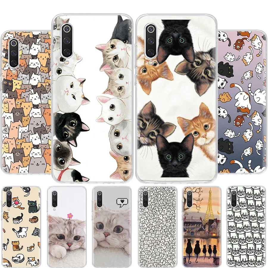 

Cat Cute art Phone Case For Xiaomi MI 8 9 10 5X 6X A1 A2 A3 CC9E 9T NOTE10 Pro Lite Cover Coque soft Silicone TPU