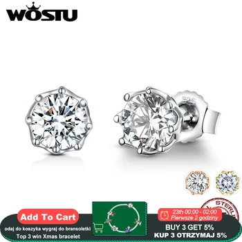 

WOSTU Real 100% 925 Sterling Silver Sparkling Light Stud Earrings For Women Engagement Wedding Fashion Fresh Jewelry Gift CQE499