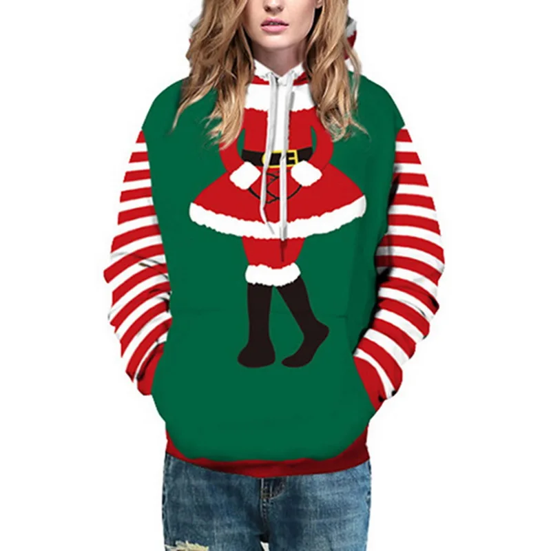 

Adisputent New Men Women Spring Autumn Pullover Drawstring Tops Christmas Printing Loose Large Size Hooded Couple Sweatshirts