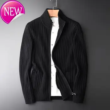 

jacket, Men's knitted high collar, high quality, thick, knitted, thin, fashionable, zipper knitted jacket