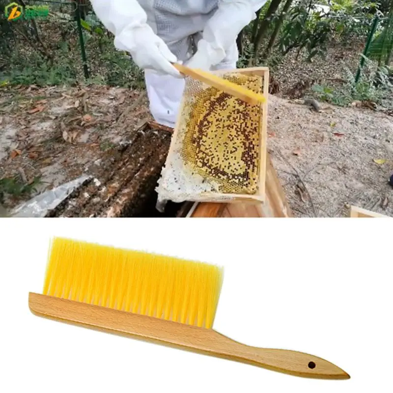 Wooden Handle Beekeeping Tools Bee Sweep Brush Soft Bristles Beehive Equipment E65B