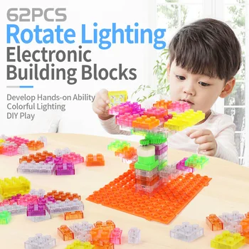 

Power DIY Building Blocks 62pcs Light Children Assembled Teaching Aids Rechargeable Electronic Rotating Shining Building Blocks