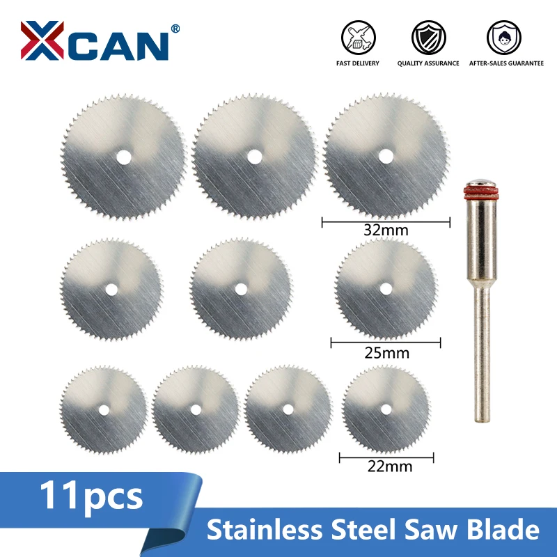 XCAN Saw Blade 11pcs Stainless Steel Mini Saw Blade with Mandrel Wood Metal Cutting Tool Disc Circular Saw Disc Woodworking Tool