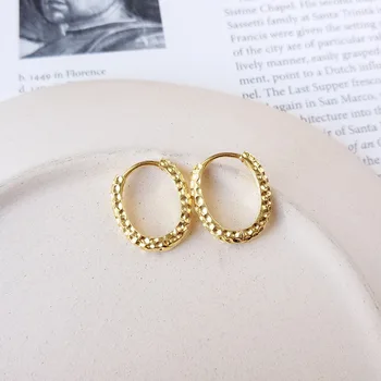 

INS shiny 1pair Authentic 925 Sterling silver White/Gold Irregular Oval Geometric Hoop Huggie Earrings Fine jEWELRY TLE723