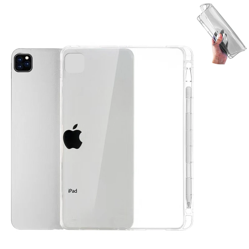 

For iPad Pro 12.9 Inch 2020 Case Transparent Soft TPU Anti-scratch Protective Clear Cover For iPad Pro 12.9 2020 Case Pen Holder