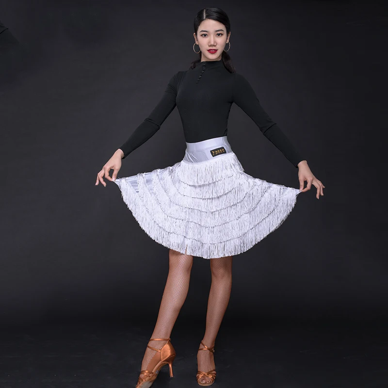 Женская многослойная юбка с бахромой черная для латиноамериканских танцев