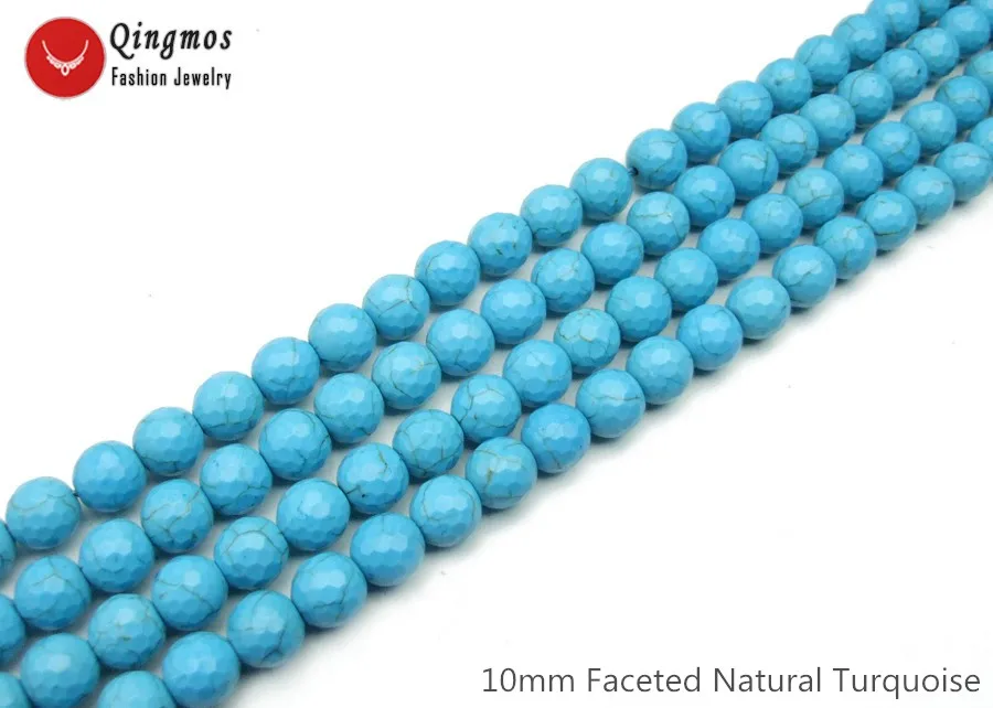 

Qingmos Natural 10mm Round Faceted Blue Turquoises Loose Beads for for Jewelry Beadwork DIY Necklace Bracelet Earring 15" los808