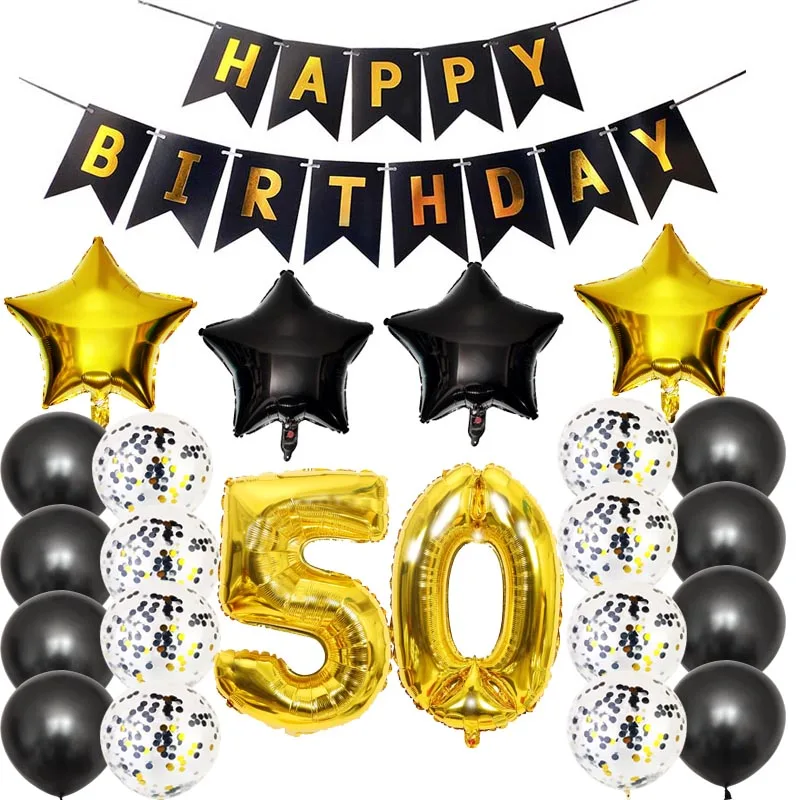 Набор для украшения на день рождения Twins 30th 40th 50th irthday с черным золотом