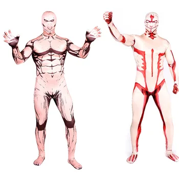 

High Quality Attack On Titan Men Cosplay Costume Adult Zentai Alan Super-man Bodysuit Costume Adult giant Costume for Halloween