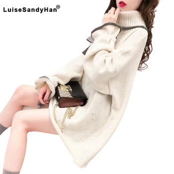 

2020 autumn and winter thick high collar long-sleeved beaded sweater female college wind hooded shirt wild ins shirt